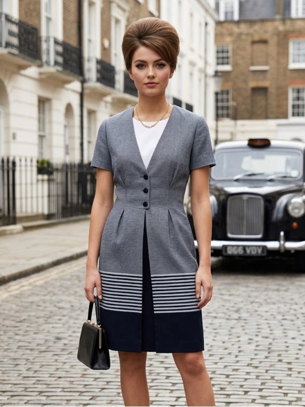 Vintage Lisa Jo Dark Blue and white Midi Dress
